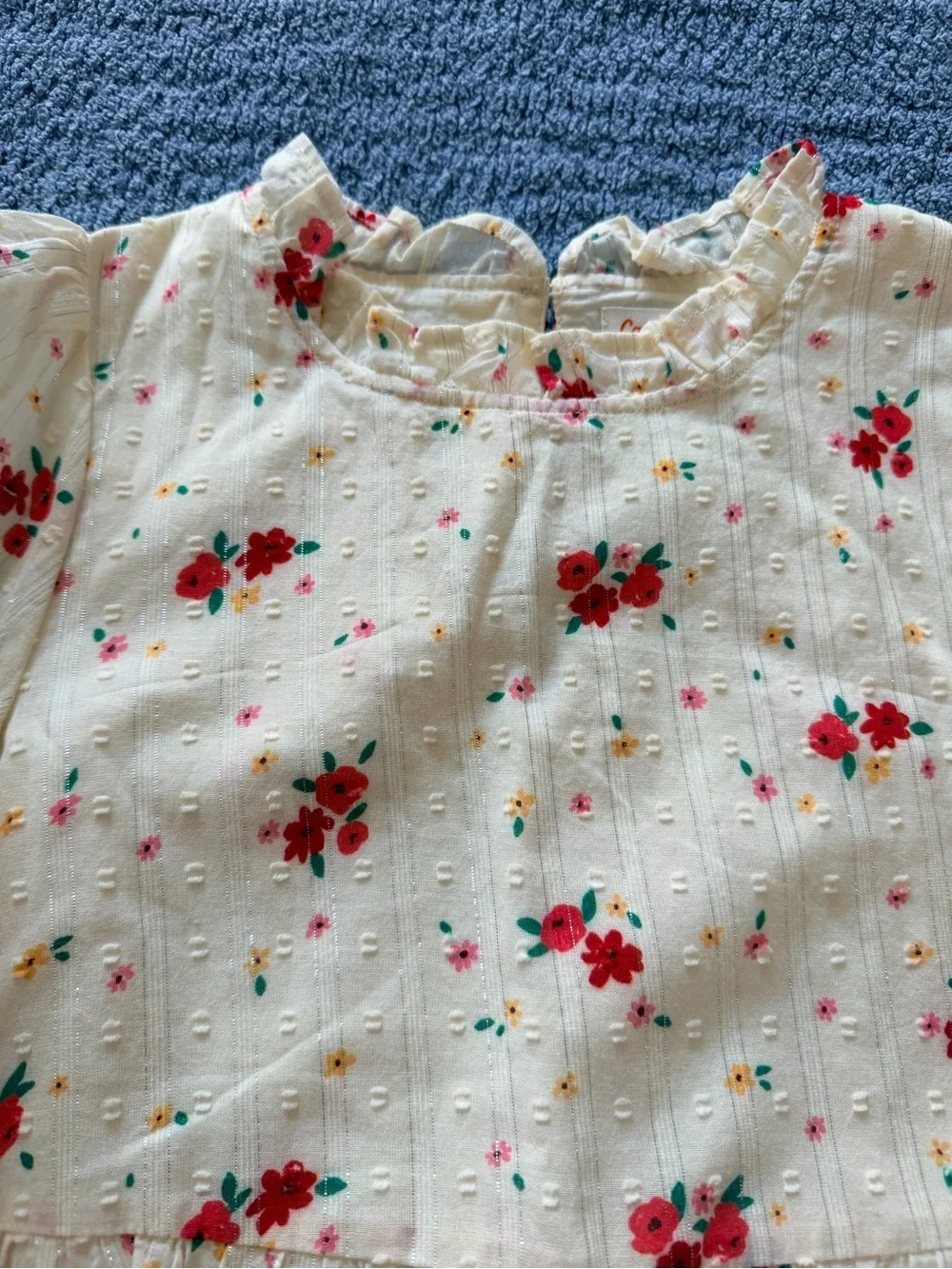 Cat & Jack Cream Long-Sleeve Floral Tiered Dress with Red Flowers